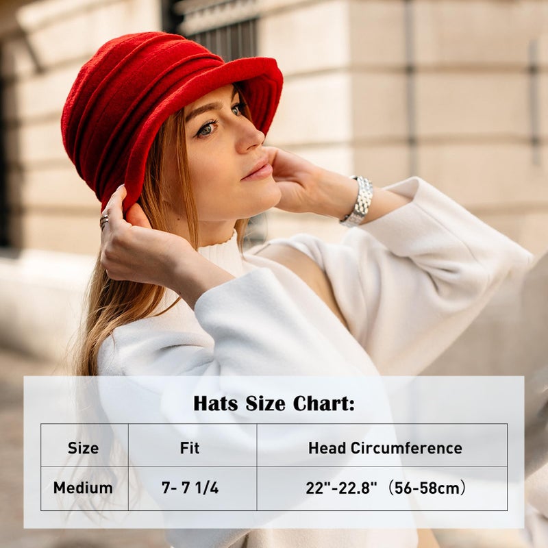 Comhats Womens Vintage Wool Felt Cloche Bucket Hat Winter Packable 1920s Fedora Bowler Church Derby Party Medium Red - Image 2